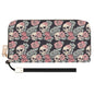 Skull and Pink Rose Women's Leather Zipper Wristlet Wallet - DeRose Seasonal