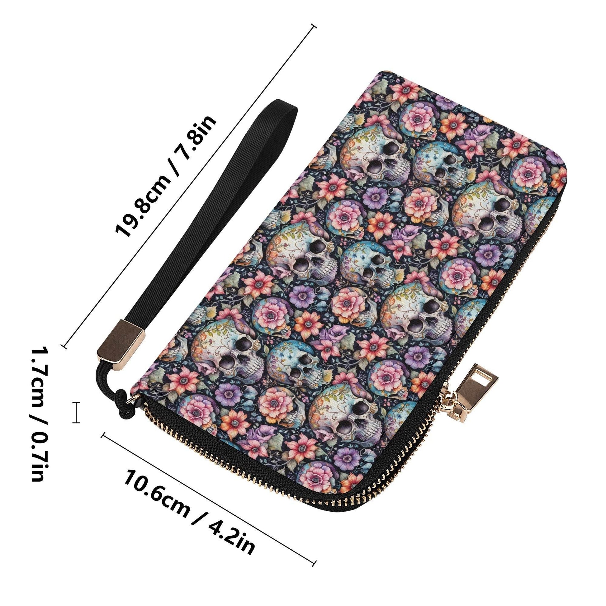 Pastel Floral and Skulls Women's Leather Zipper Wristlet Wallet - DeRose Seasonal