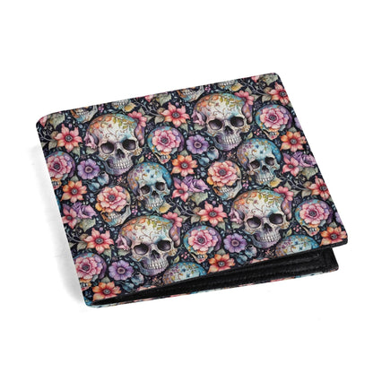 Pastel Floral and Skulls Leather Folded Men's Wallet - DeRose Seasonal