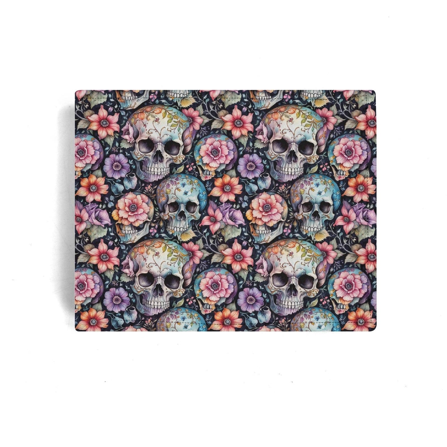 Pastel Floral and Skulls Leather Folded Men's Wallet - DeRose Seasonal