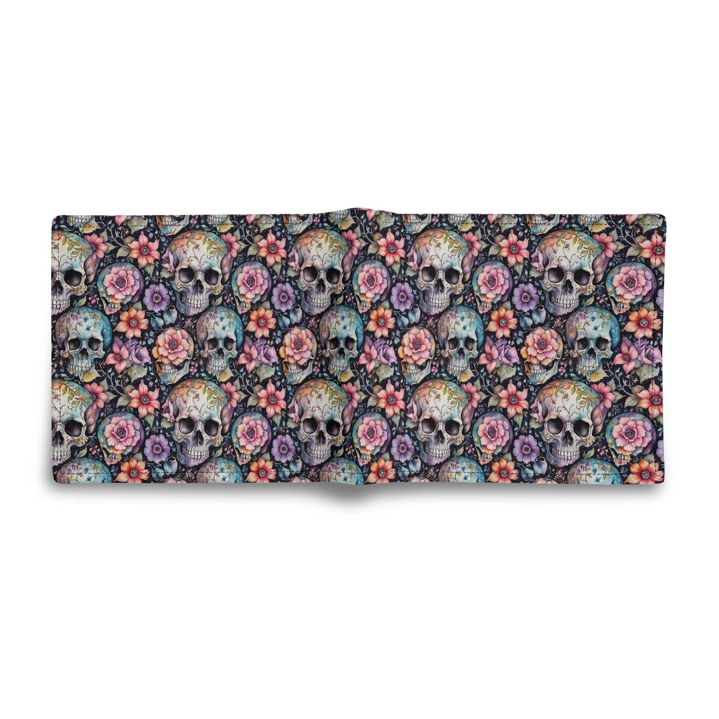 Pastel Floral and Skulls Leather Folded Men's Wallet - DeRose Seasonal