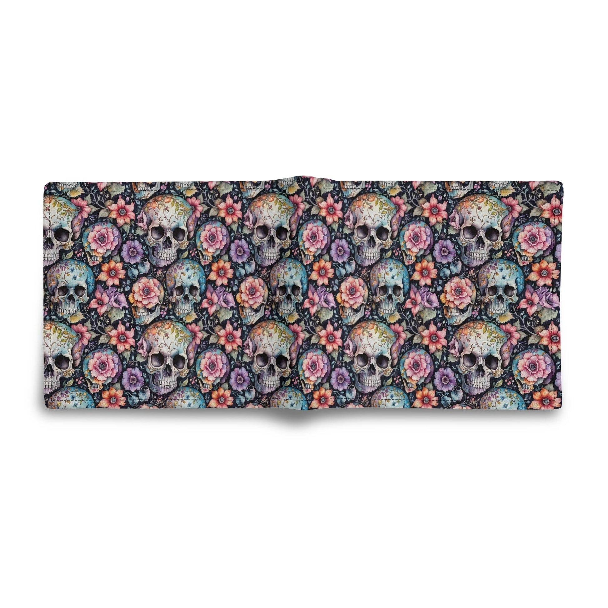 Pastel Floral and Skulls Leather Folded Men's Wallet - DeRose Seasonal