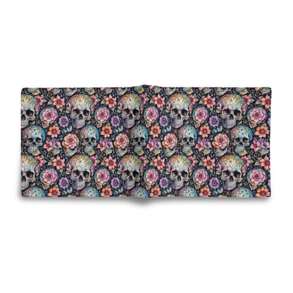 Pastel Floral and Skulls Leather Folded Men's Wallet - DeRose Seasonal