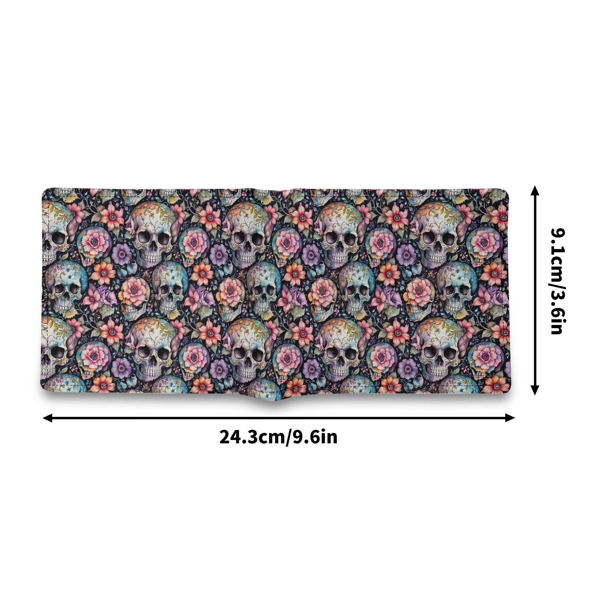 Pastel Floral and Skulls Leather Folded Men's Wallet - DeRose Seasonal