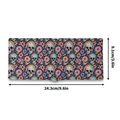 Pastel Floral and Skulls Leather Folded Men's Wallet - DeRose Seasonal