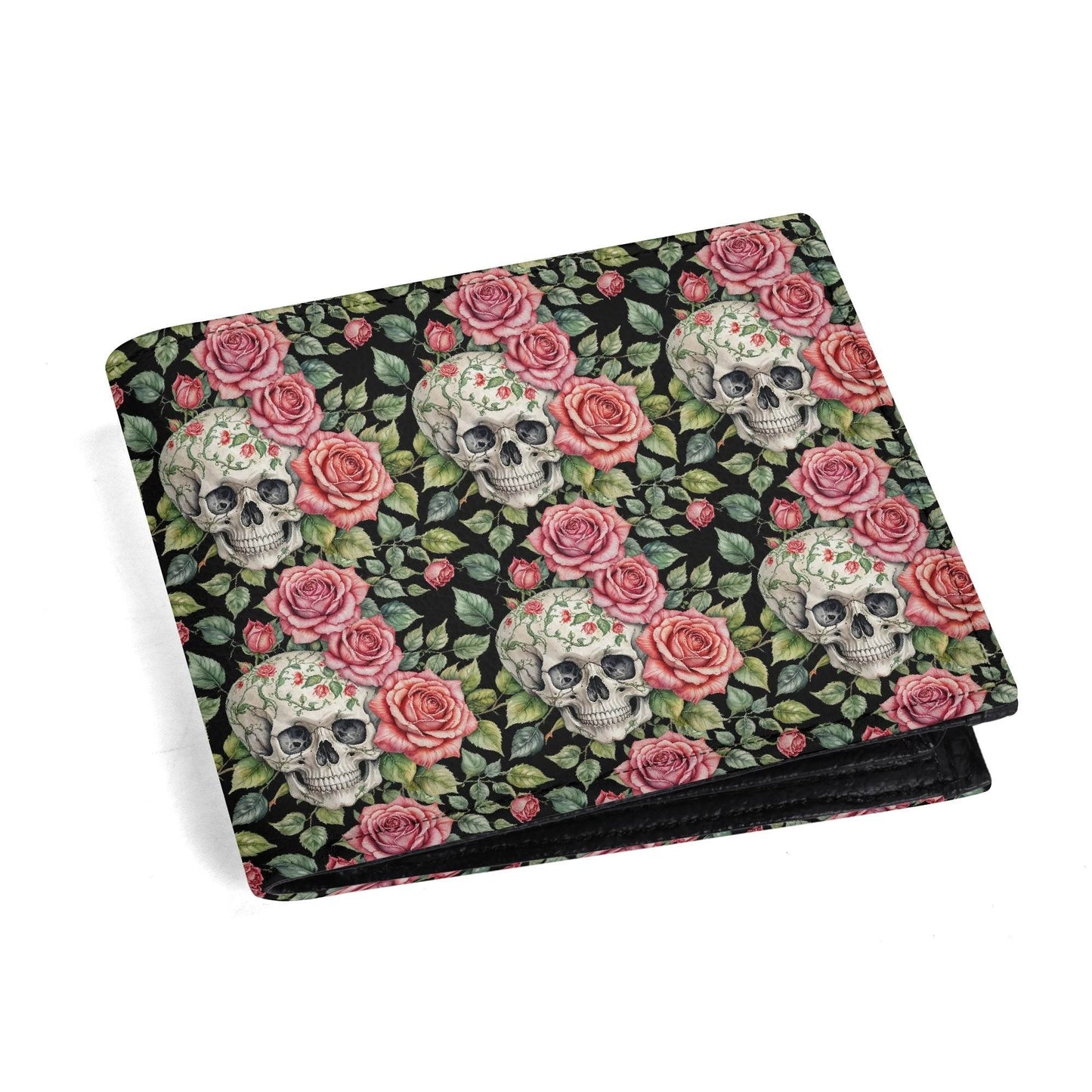 Pink Skulls Leather Folded Men's Wallet - DeRose Seasonal