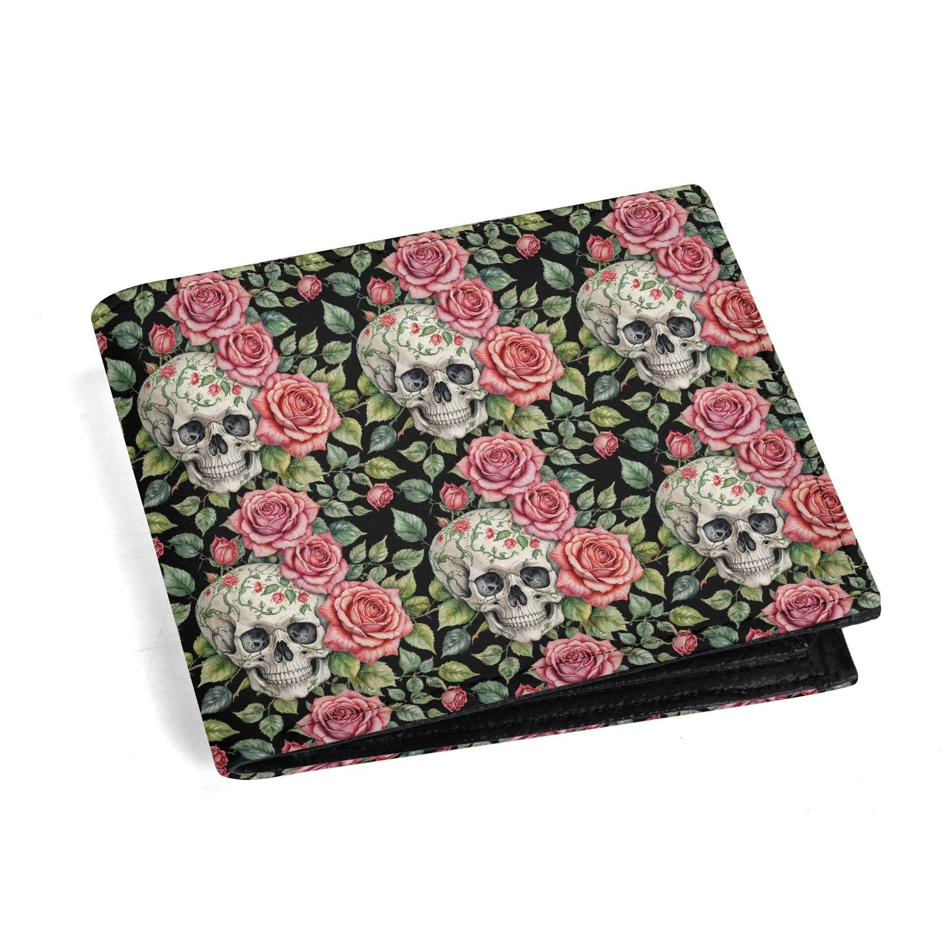 Pink Skulls Leather Folded Men's Wallet - DeRose Seasonal