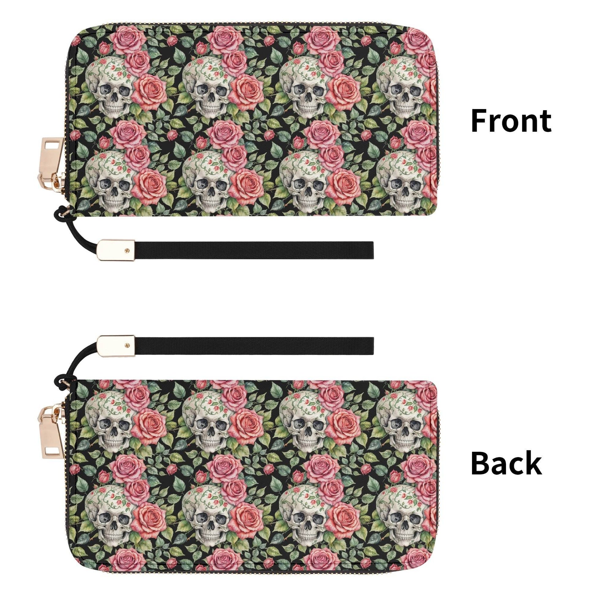 Pink Skulls Women's Leather Zipper Wristlet Wallet - DeRose Seasonal