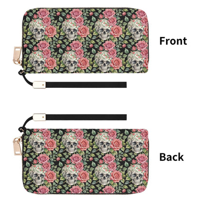 Pink Skulls Women's Leather Zipper Wristlet Wallet - DeRose Seasonal