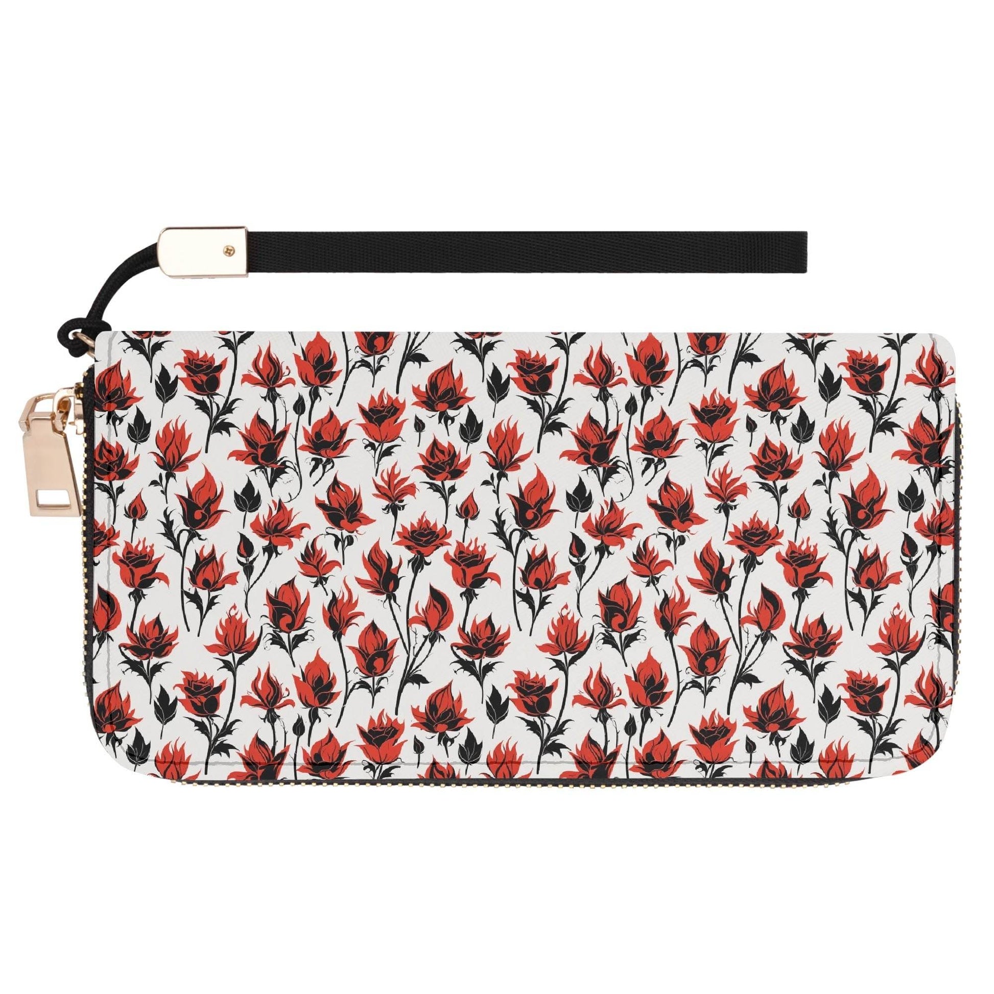 Floral Fire Women's Leather Zipper Wristlet Wallet - DeRose Seasonal