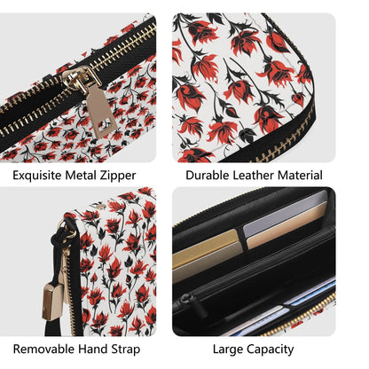 Floral Fire Women's Leather Zipper Wristlet Wallet - DeRose Seasonal