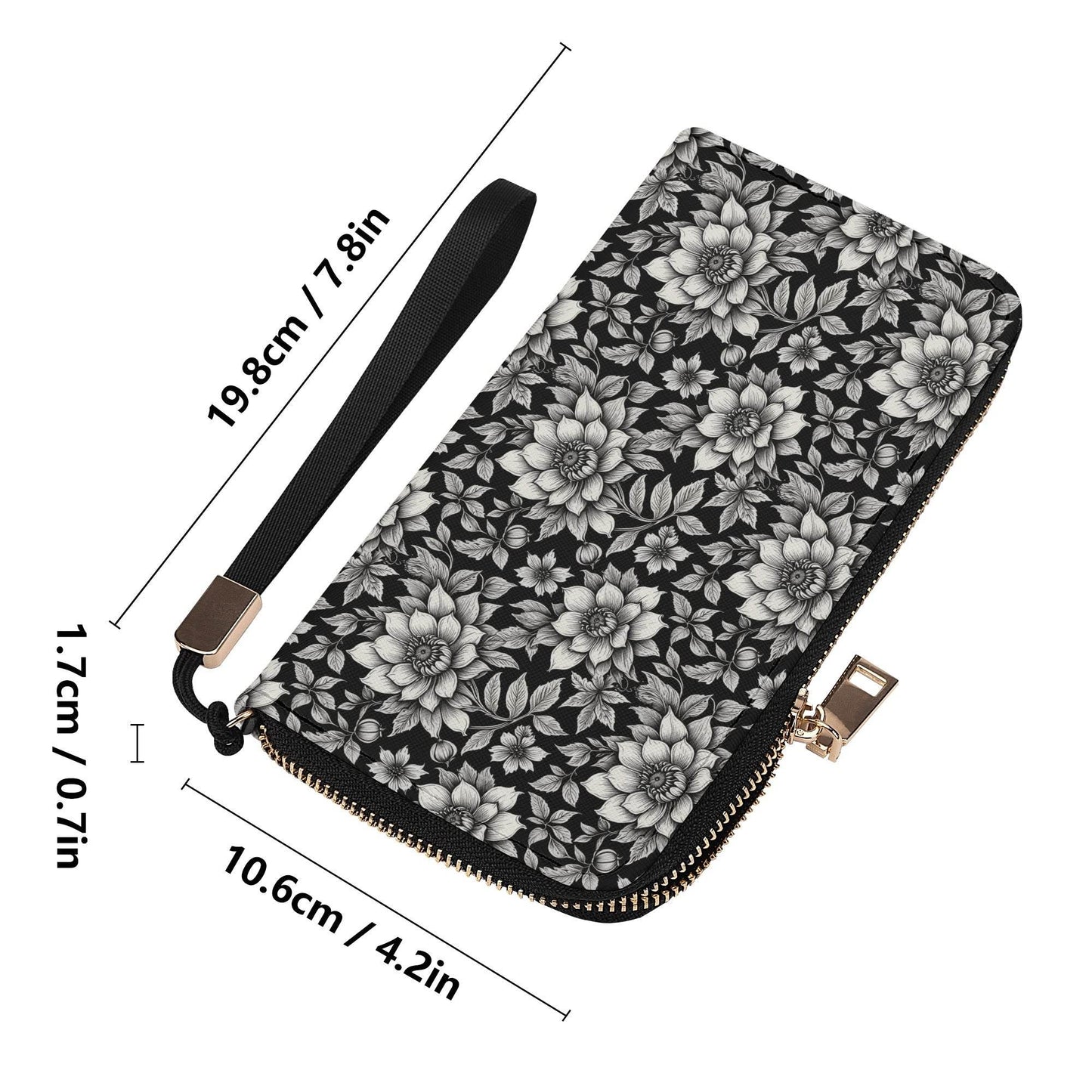 Black and White Bloom Women's Leather Zipper Wristlet Wallet - DeRose Seasonal