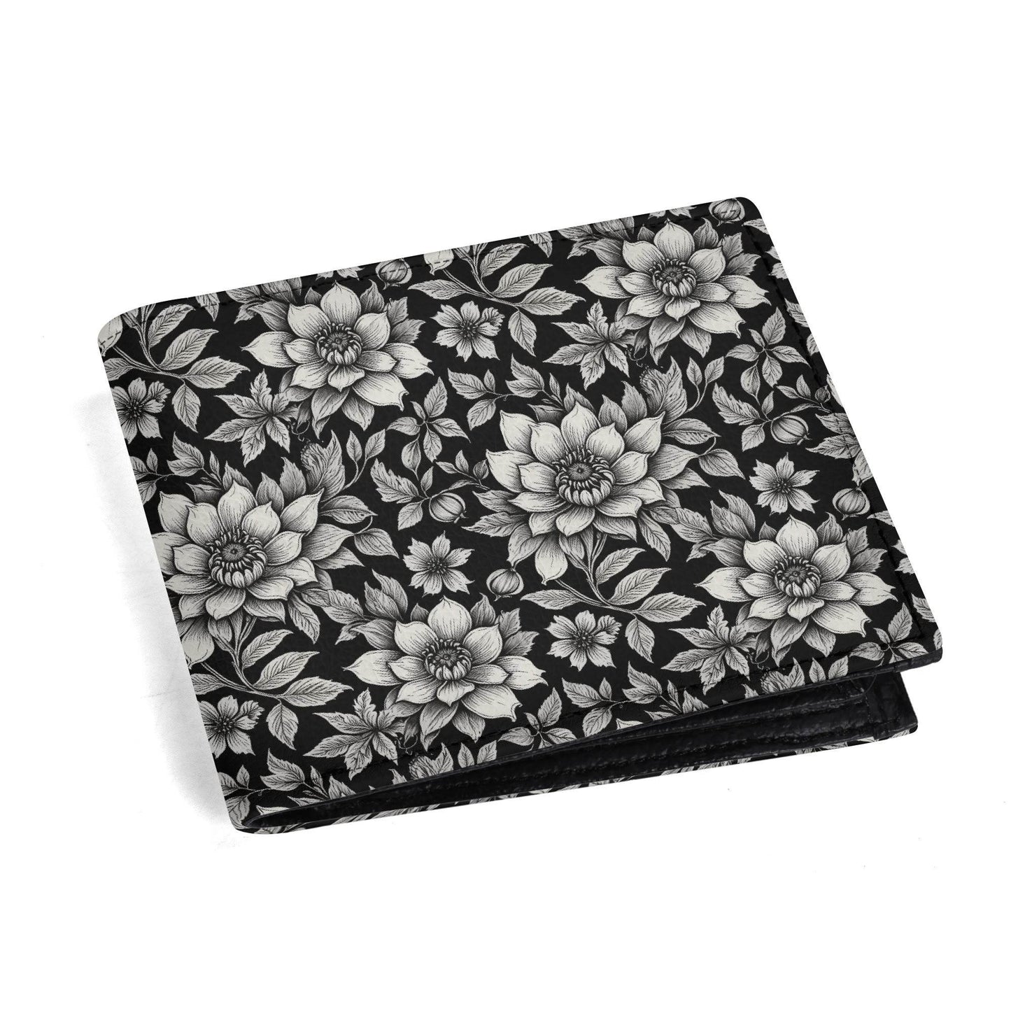 Black and White Bloom Leather Folded Men's Wallet - DeRose Seasonal