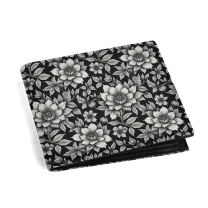Black and White Bloom Leather Folded Men's Wallet - DeRose Seasonal