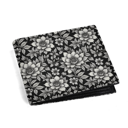 Black and White Bloom Leather Folded Men's Wallet - DeRose Seasonal