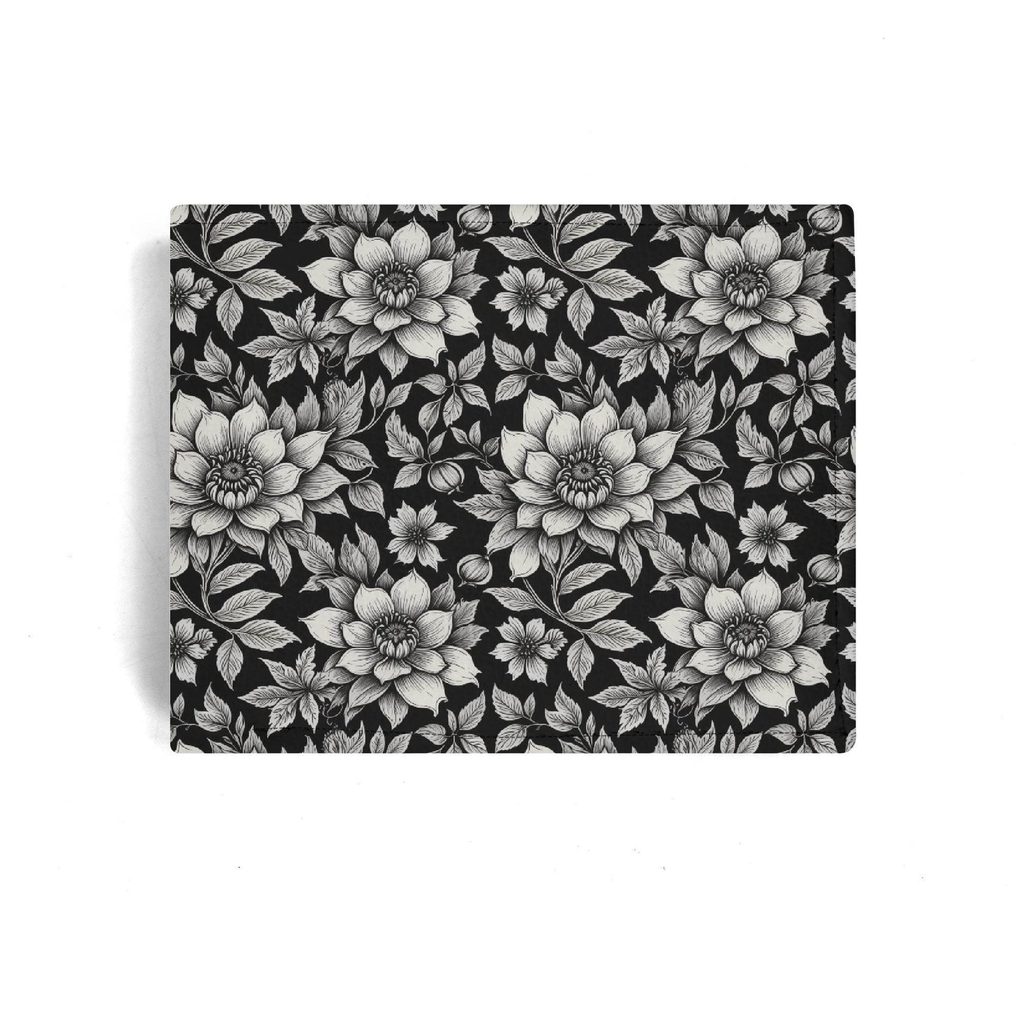 Black and White Bloom Leather Folded Men's Wallet - DeRose Seasonal