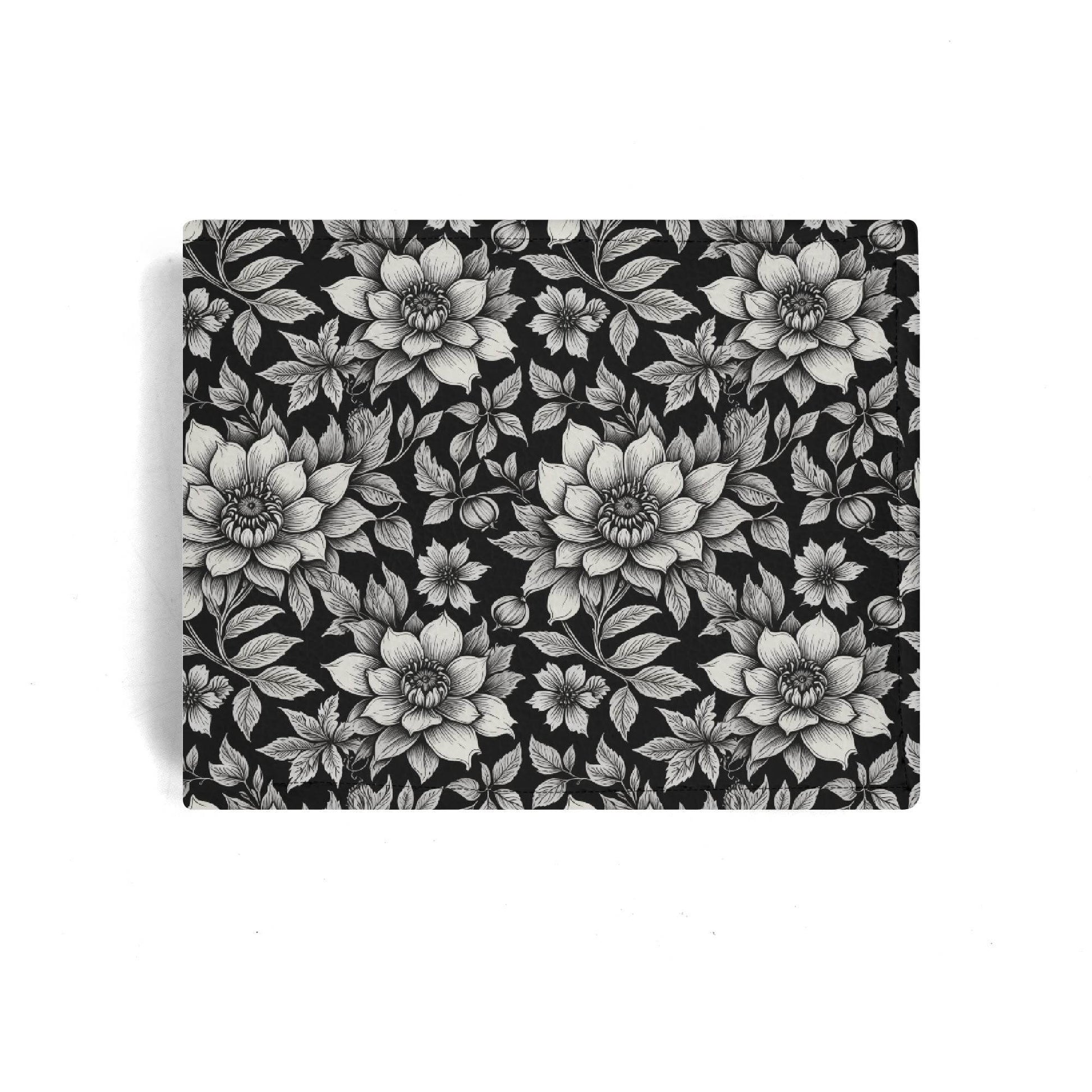 Black and White Bloom Leather Folded Men's Wallet - DeRose Seasonal