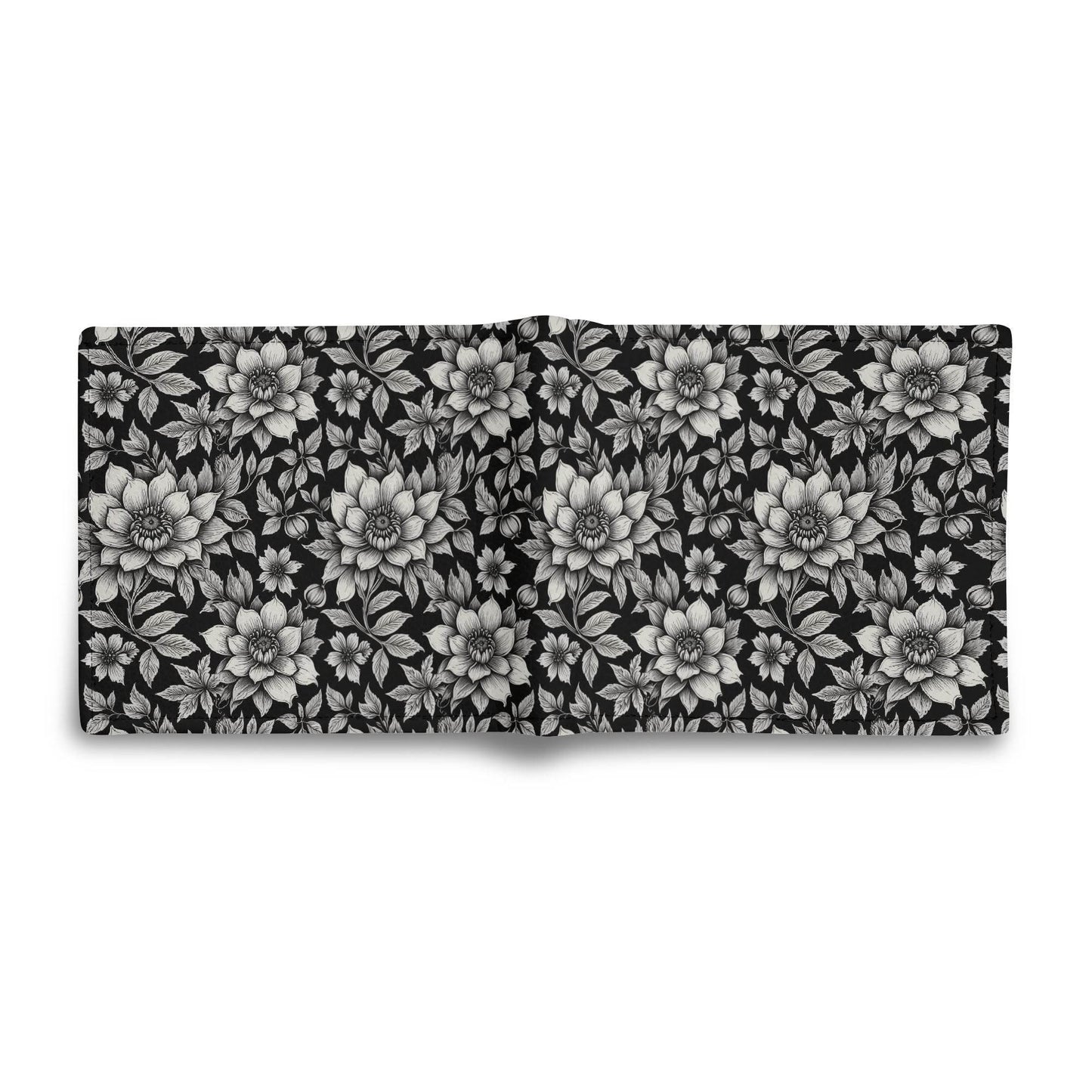 Black and White Bloom Leather Folded Men's Wallet - DeRose Seasonal