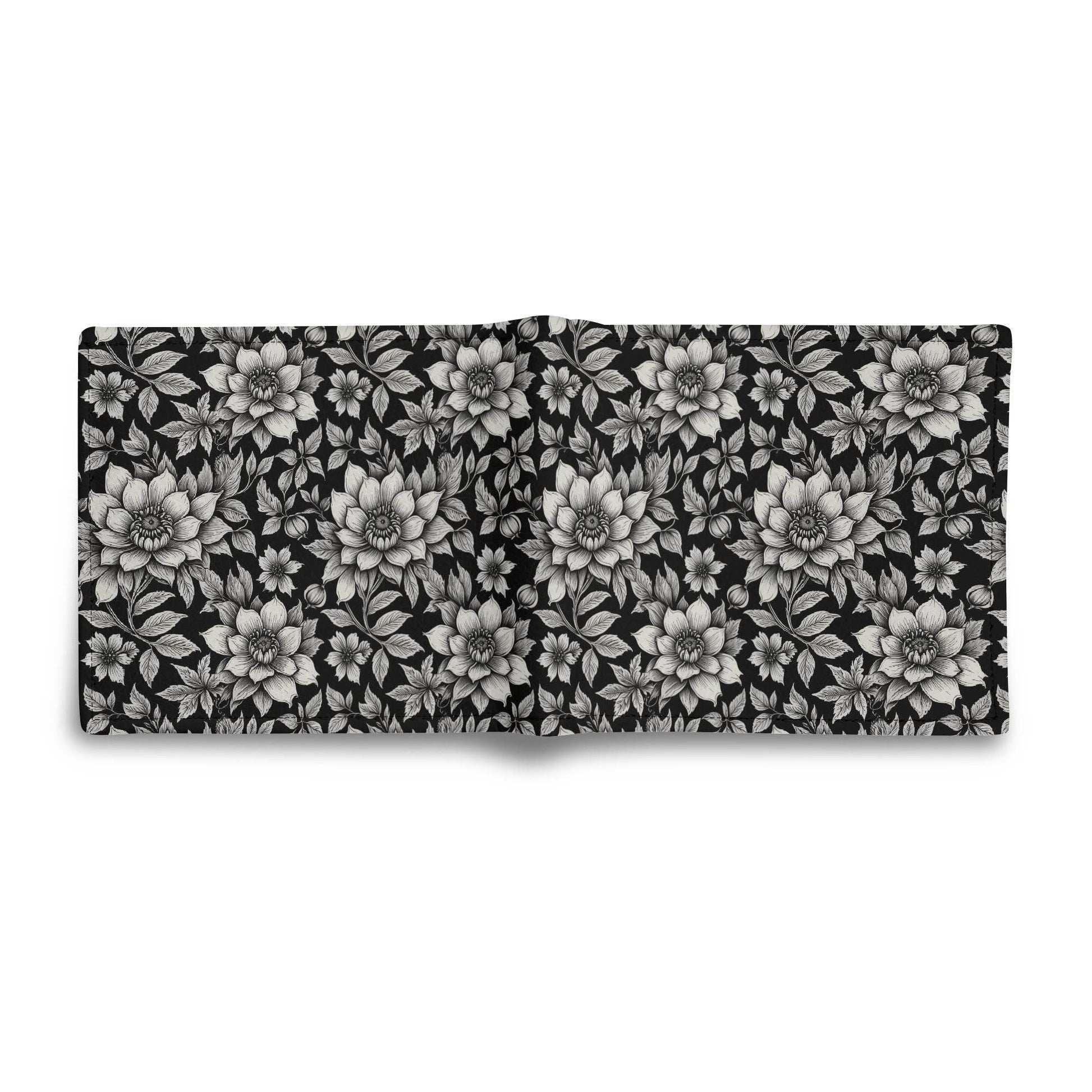 Black and White Bloom Leather Folded Men's Wallet - DeRose Seasonal