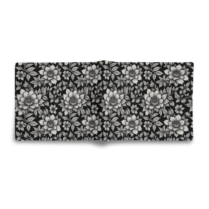 Black and White Bloom Leather Folded Men's Wallet - DeRose Seasonal