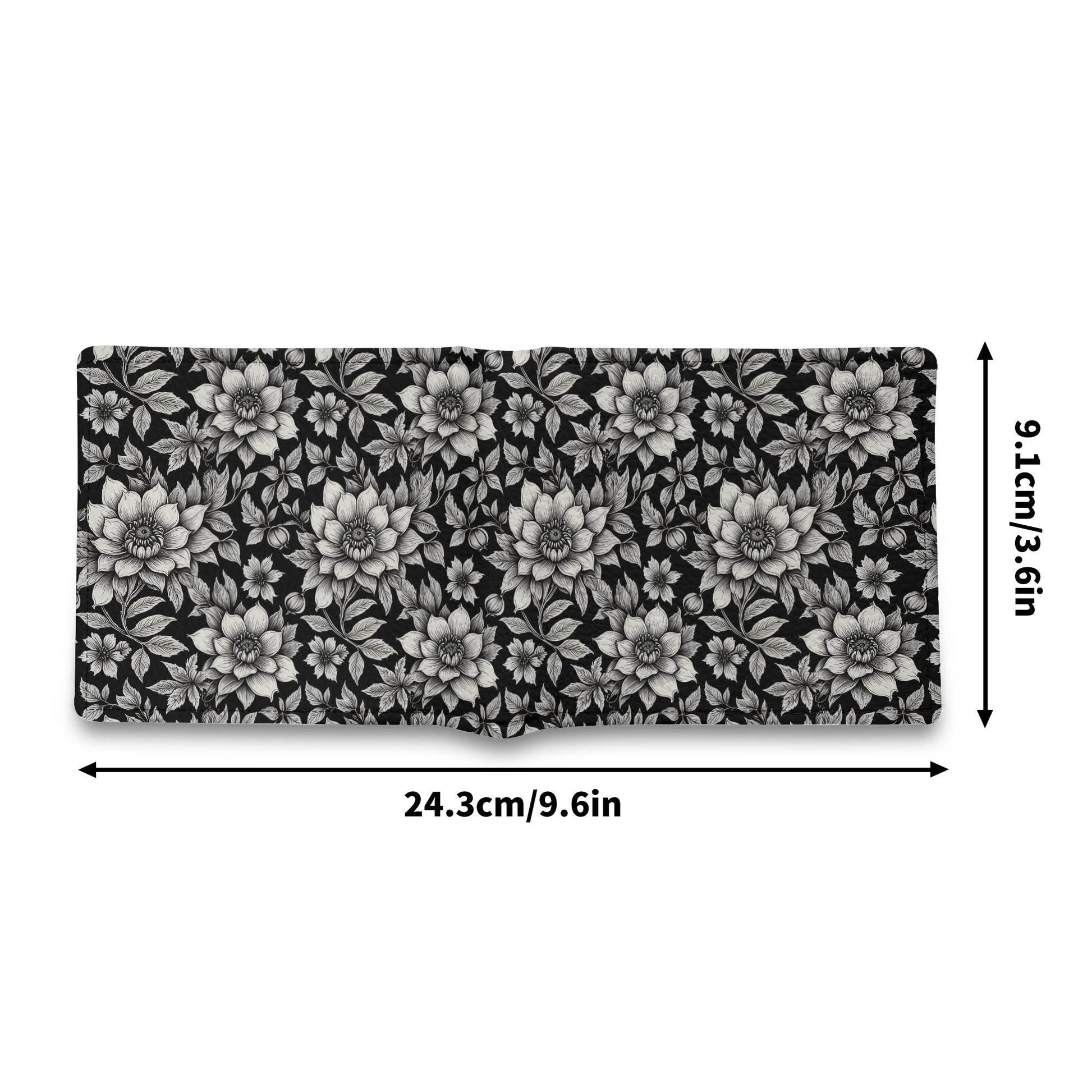 Black and White Bloom Leather Folded Men's Wallet - DeRose Seasonal