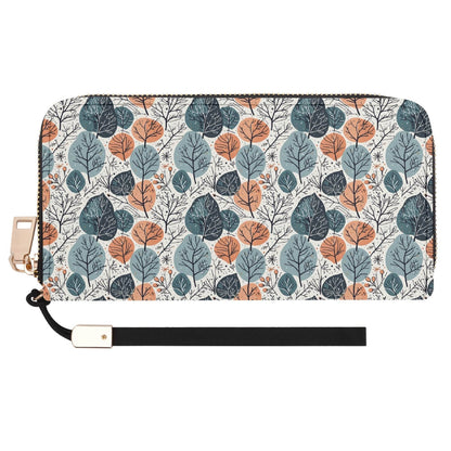 Freezing Leaves Women's Leather Zipper Wristlet Wallet - DeRose Seasonal
