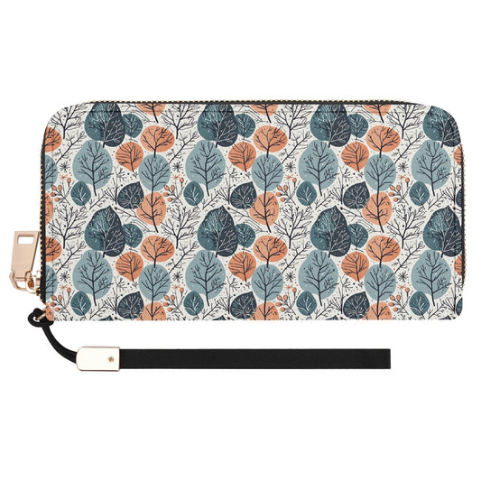 Freezing Leaves Women's Leather Zipper Wristlet Wallet - DeRose Seasonal