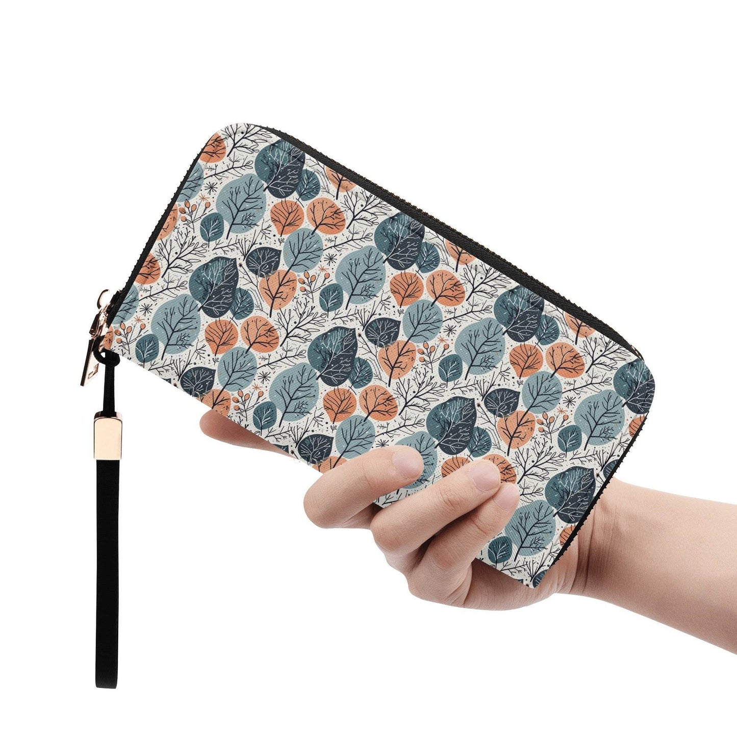 Freezing Leaves Women's Leather Zipper Wristlet Wallet - DeRose Seasonal
