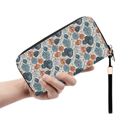 Freezing Leaves Women's Leather Zipper Wristlet Wallet - DeRose Seasonal