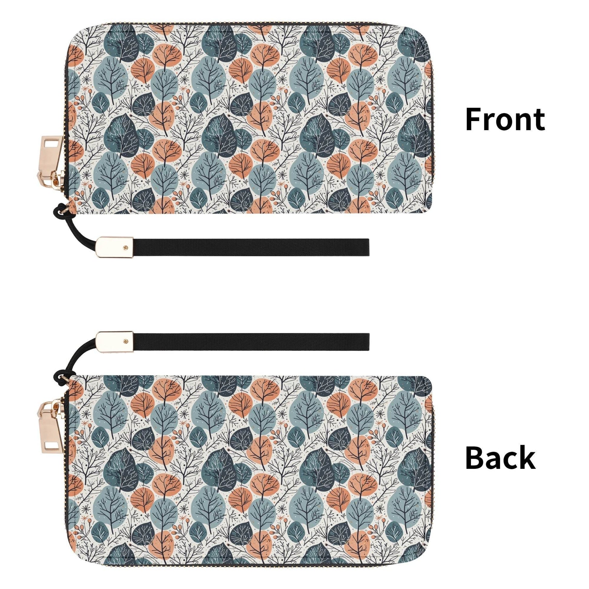 Freezing Leaves Women's Leather Zipper Wristlet Wallet - DeRose Seasonal