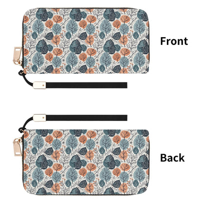 Freezing Leaves Women's Leather Zipper Wristlet Wallet - DeRose Seasonal