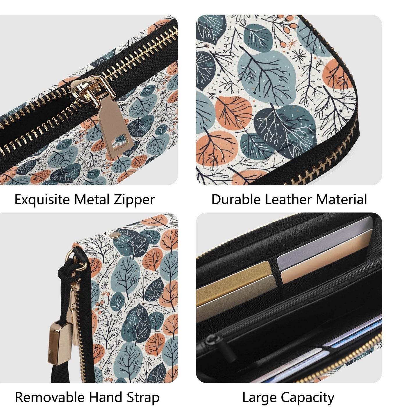 Freezing Leaves Women's Leather Zipper Wristlet Wallet - DeRose Seasonal
