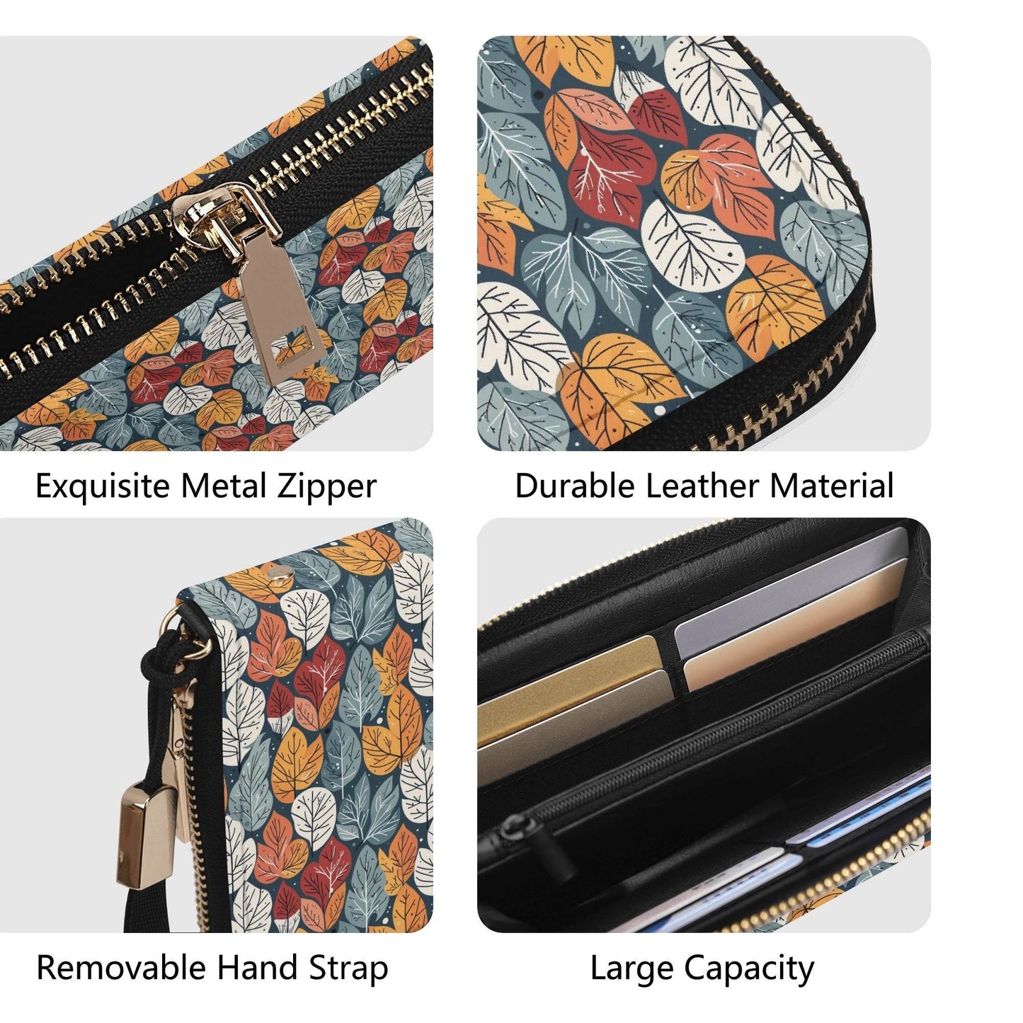 Fall Into Winter Women's Leather Zipper Wristlet Wallet - DeRose Seasonal