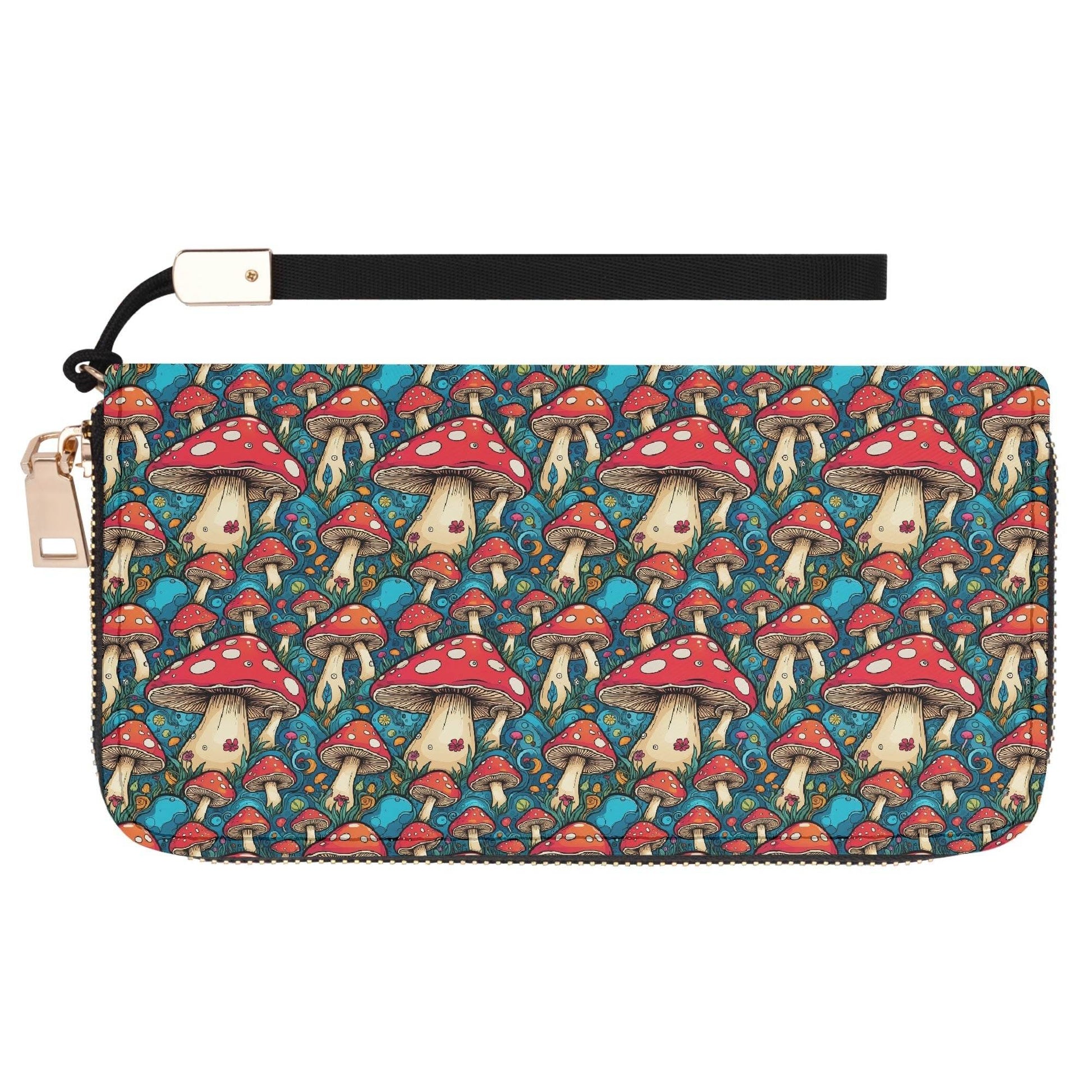 Deathcap Mushroom Women's Leather Zipper Wristlet Wallet - DeRose Seasonal