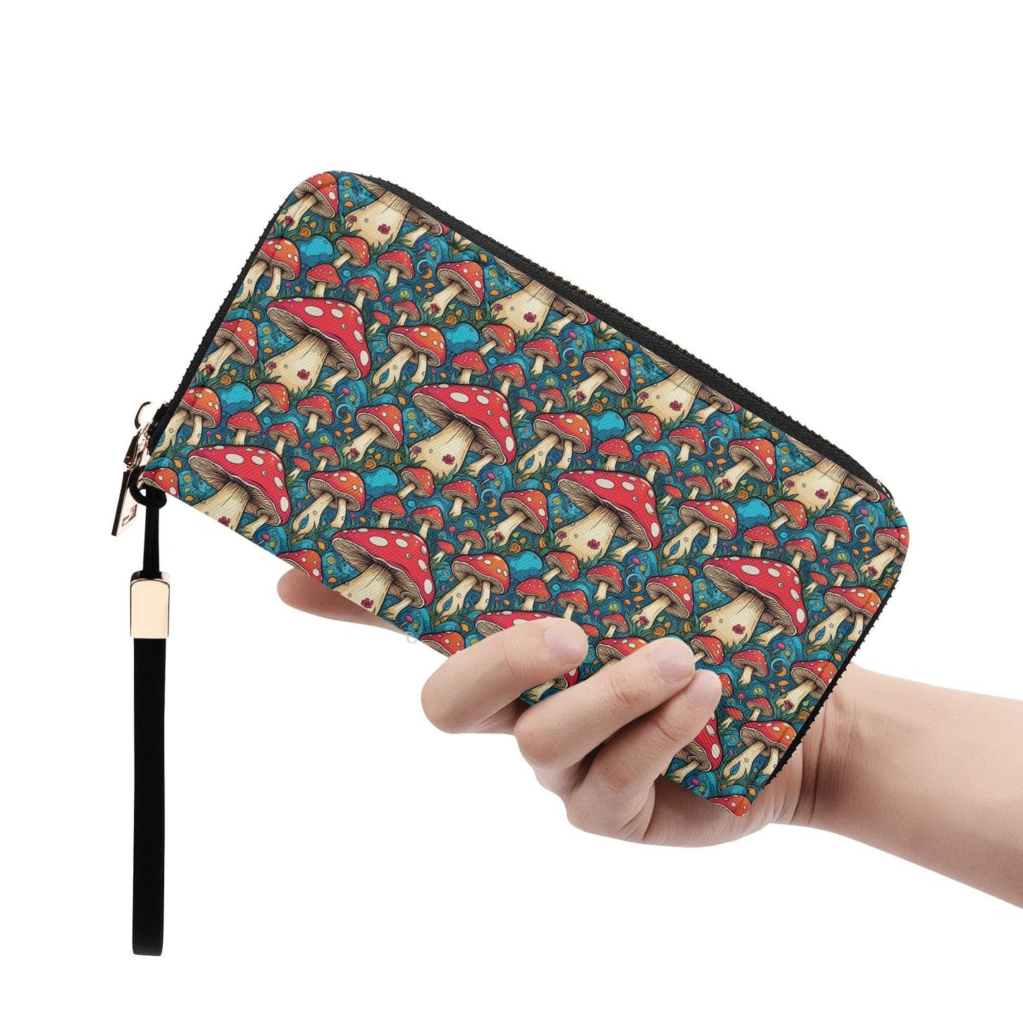 Deathcap Mushroom Women's Leather Zipper Wristlet Wallet - DeRose Seasonal