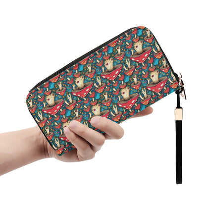Deathcap Mushroom Women's Leather Zipper Wristlet Wallet - DeRose Seasonal