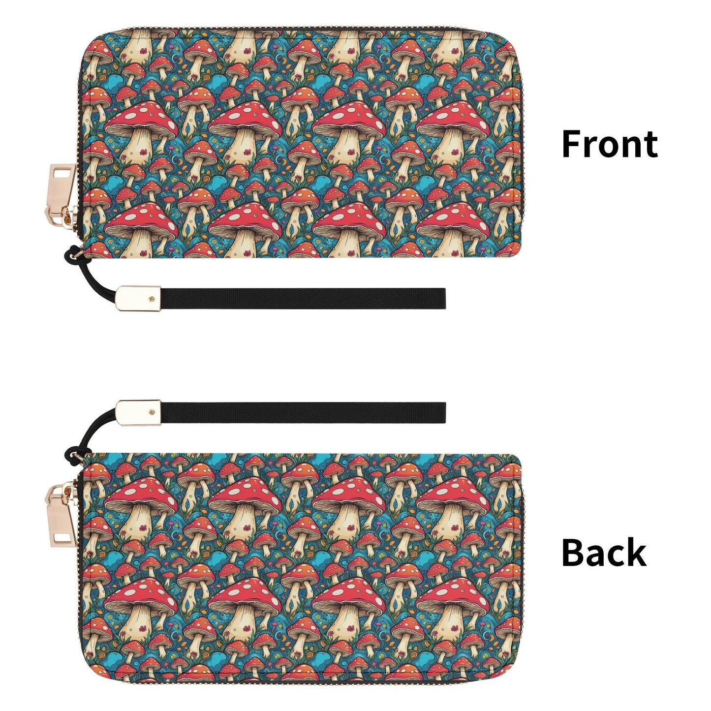 Deathcap Mushroom Women's Leather Zipper Wristlet Wallet - DeRose Seasonal