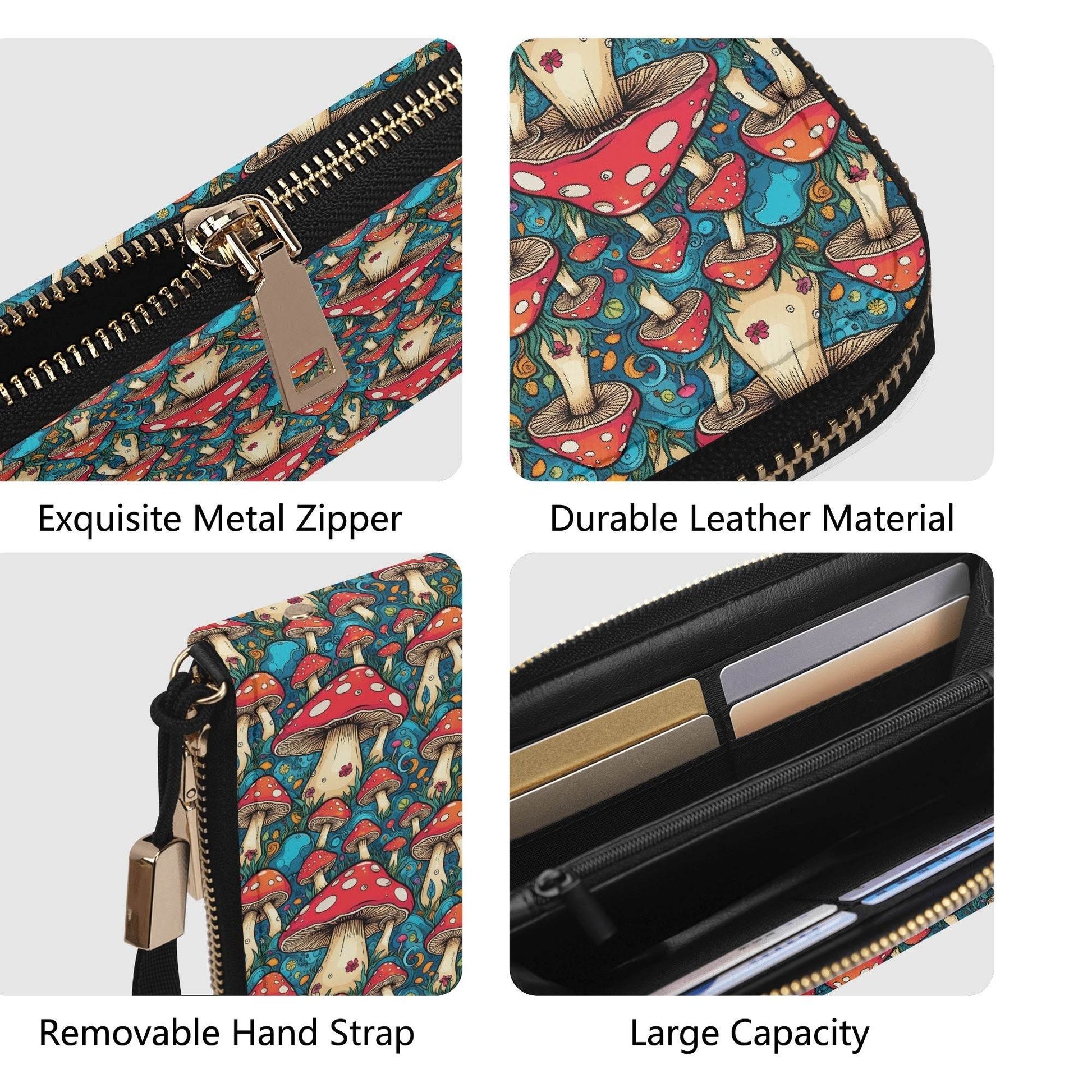Deathcap Mushroom Women's Leather Zipper Wristlet Wallet - DeRose Seasonal