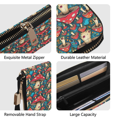 Deathcap Mushroom Women's Leather Zipper Wristlet Wallet - DeRose Seasonal