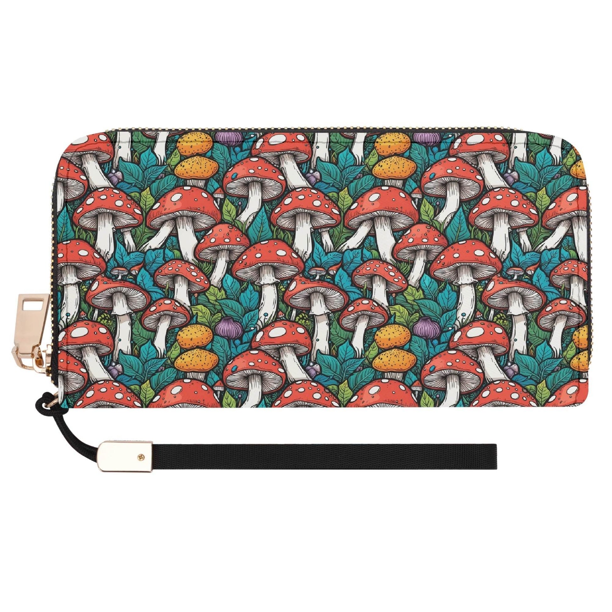 Colored Mushroom Women's Leather Zipper Wristlet Wallet - DeRose Seasonal