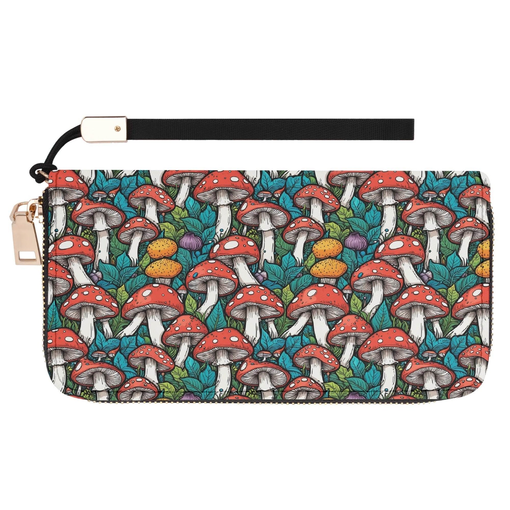 Colored Mushroom Women's Leather Zipper Wristlet Wallet - DeRose Seasonal