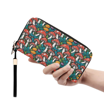 Colored Mushroom Women's Leather Zipper Wristlet Wallet - DeRose Seasonal