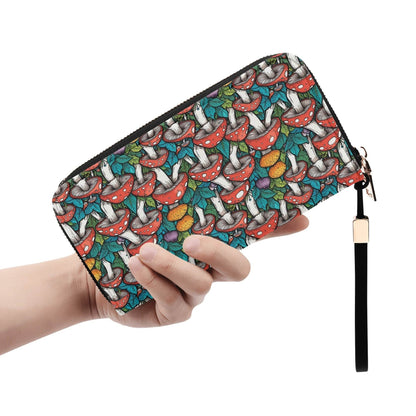 Colored Mushroom Women's Leather Zipper Wristlet Wallet - DeRose Seasonal