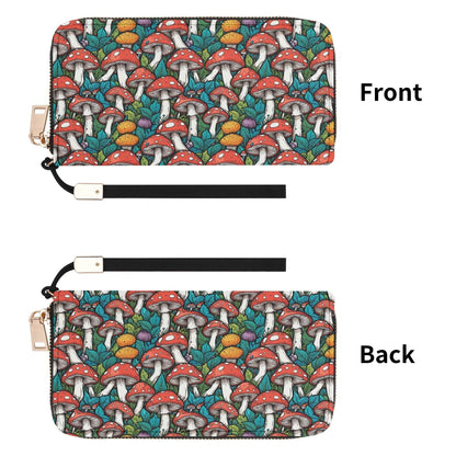 Colored Mushroom Women's Leather Zipper Wristlet Wallet - DeRose Seasonal