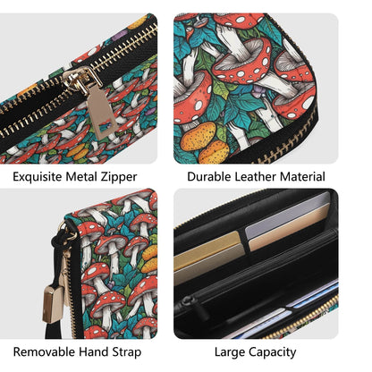 Colored Mushroom Women's Leather Zipper Wristlet Wallet - DeRose Seasonal