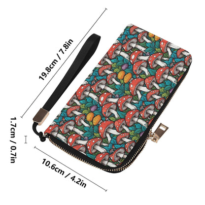 Colored Mushroom Women's Leather Zipper Wristlet Wallet - DeRose Seasonal