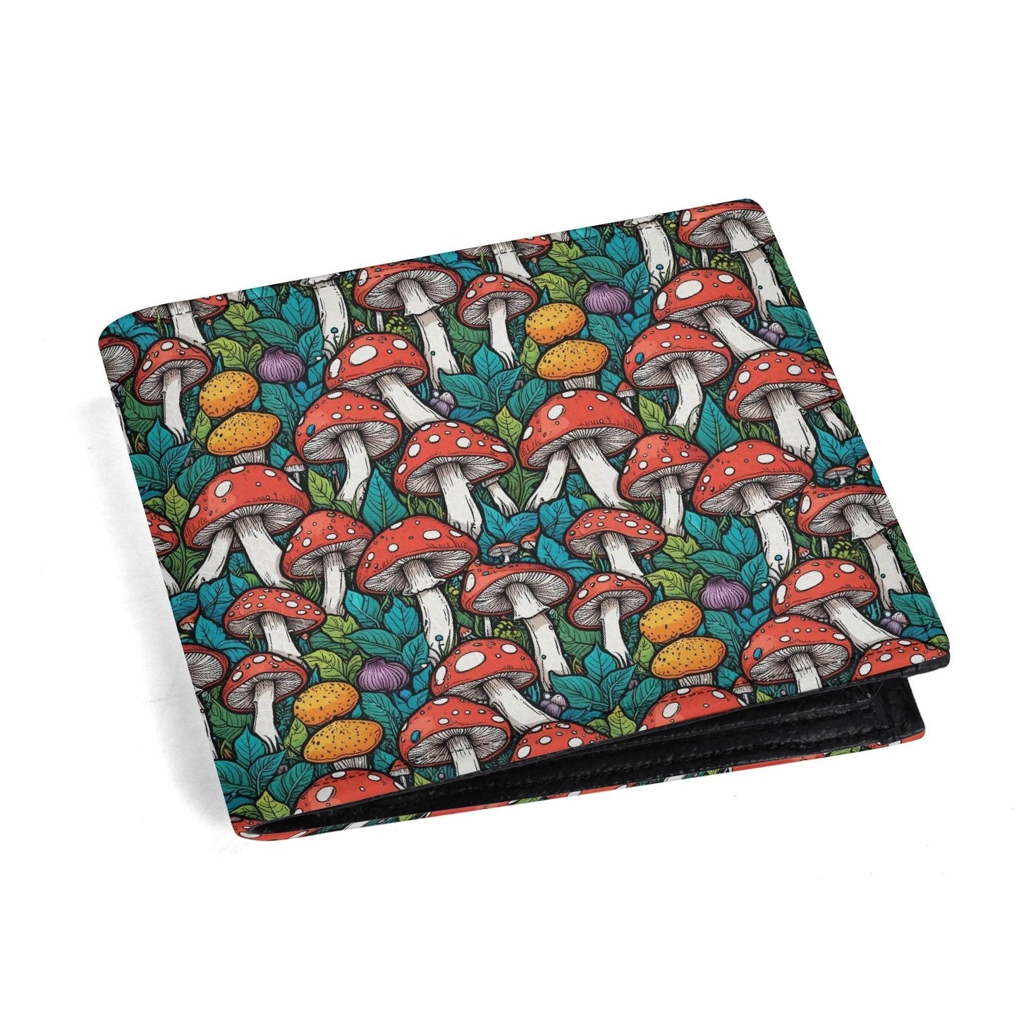 Colored Mushroom Men's Leather Folded Wallet - DeRose Seasonal