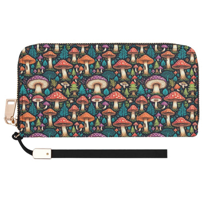 Forest Mushroom Women's Leather Zipper Wristlet Wallet - DeRose Seasonal