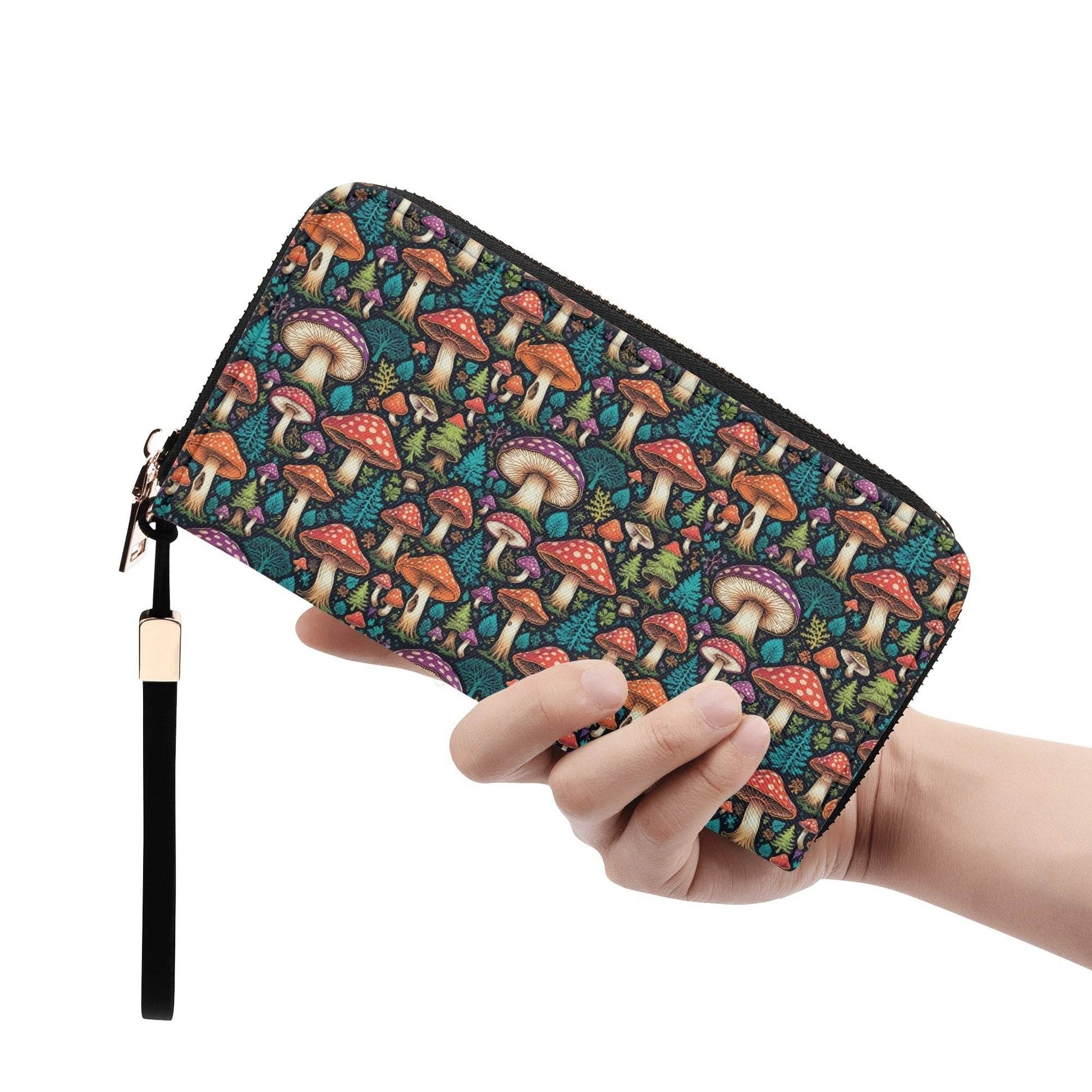 Forest Mushroom Women's Leather Zipper Wristlet Wallet - DeRose Seasonal