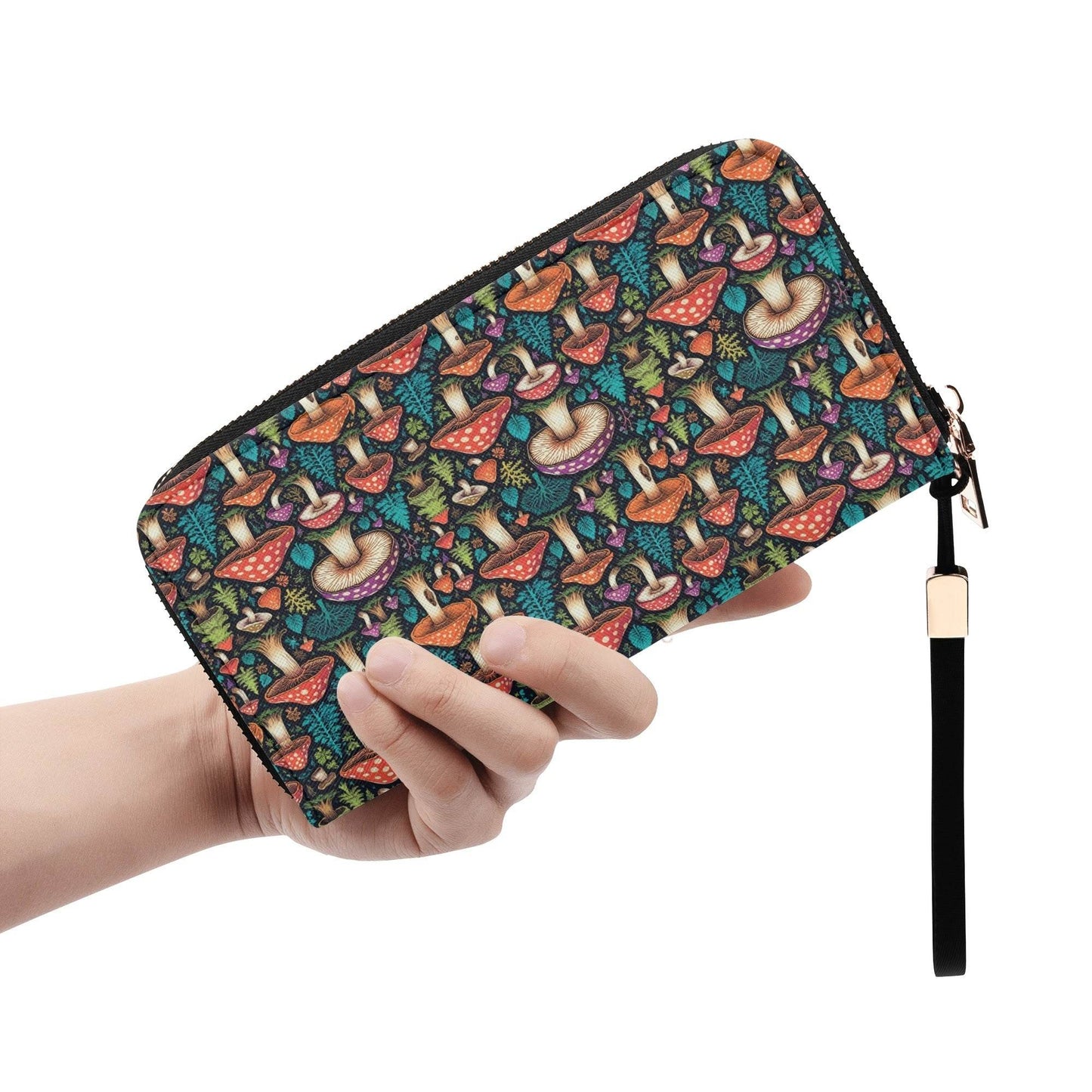 Forest Mushroom Women's Leather Zipper Wristlet Wallet - DeRose Seasonal
